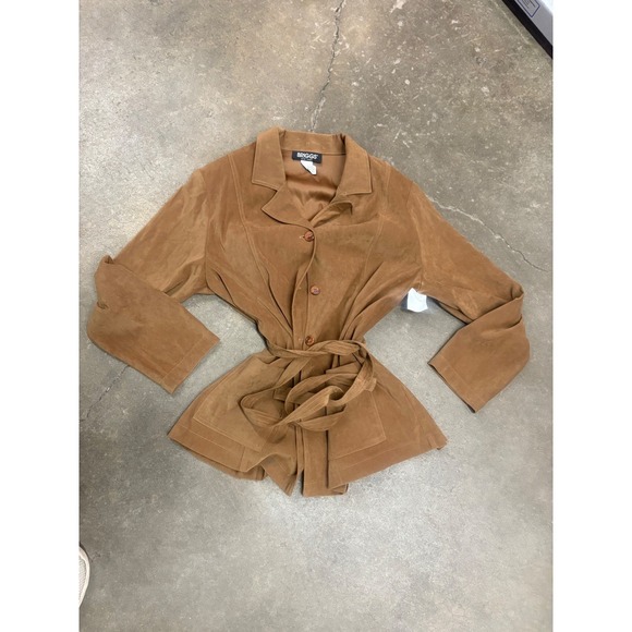 BRIGGS NEW YORK Suede style Belted Jacket Blazer Camel Brown Size XL fits‎ small - Picture 2 of 8